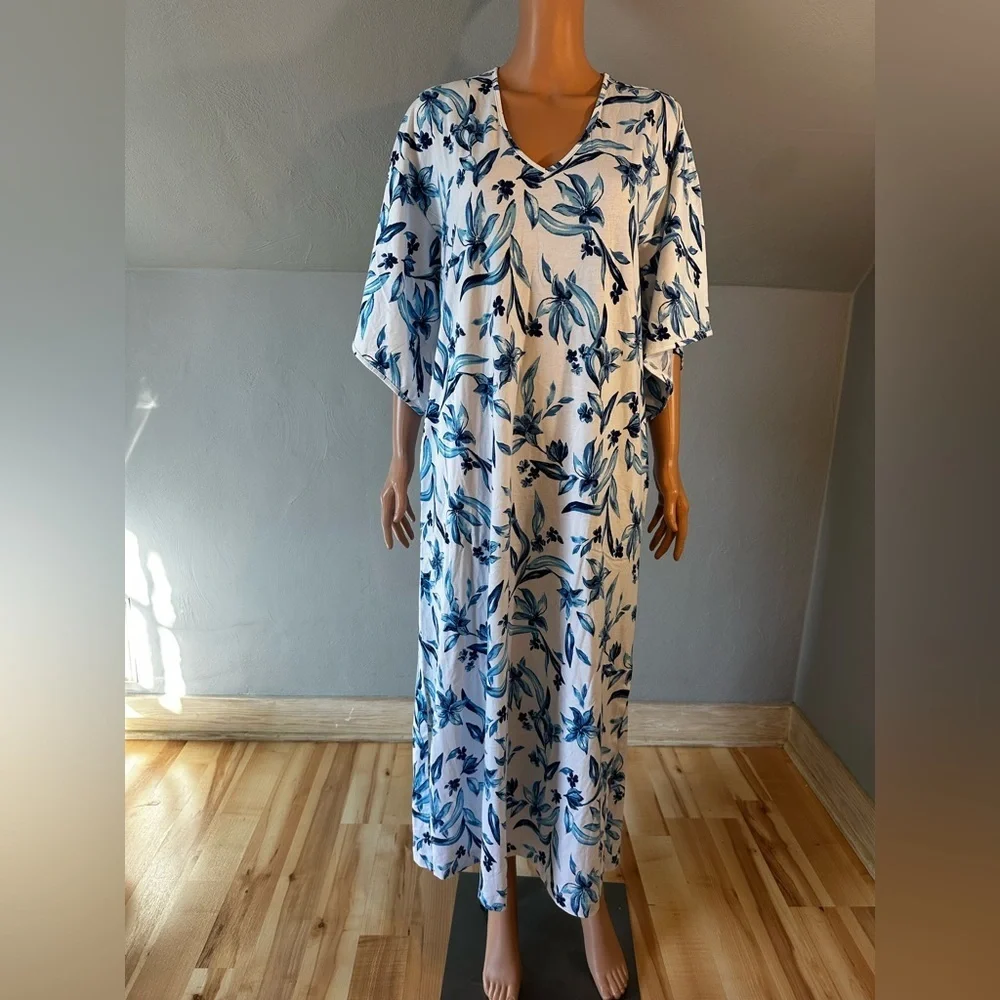 Petite Plume Pima Cotton Sounds of Santorini Caftan Size Small NWT